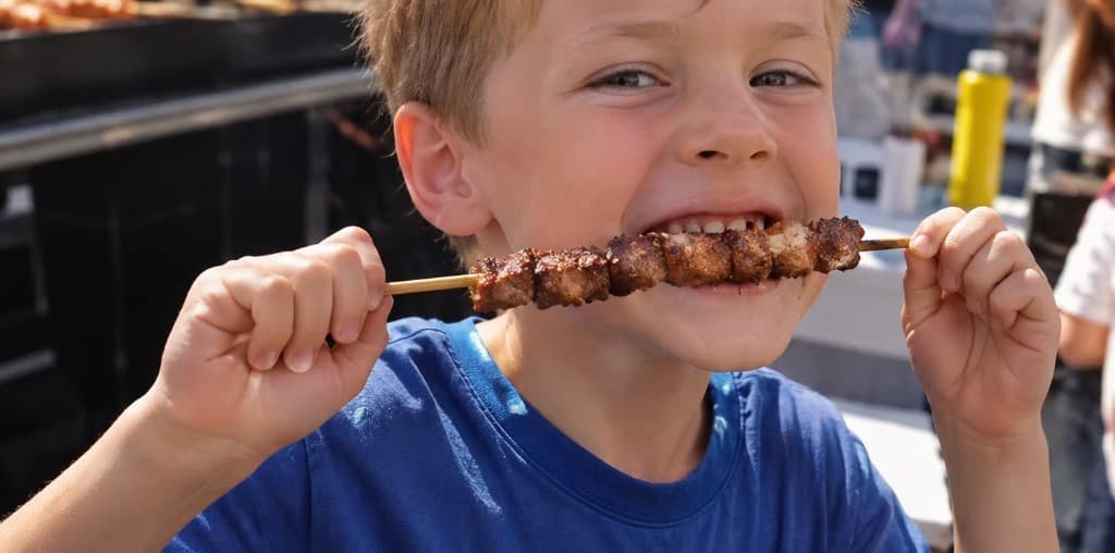 Child enjoying a BBQ skewer