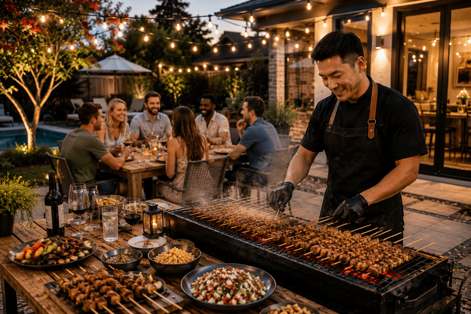 Chef preparing Chinese BBQ for a backyard party